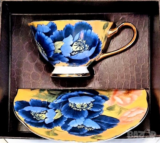 Костен порцелан чаши с цветя, снимка 5 - Чаши - 33423351