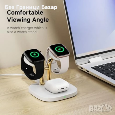 Ново Безжично зарядно 2 в 1 Apple Watch + AirPods слушалки часовник, снимка 6 - Друга електроника - 51251914