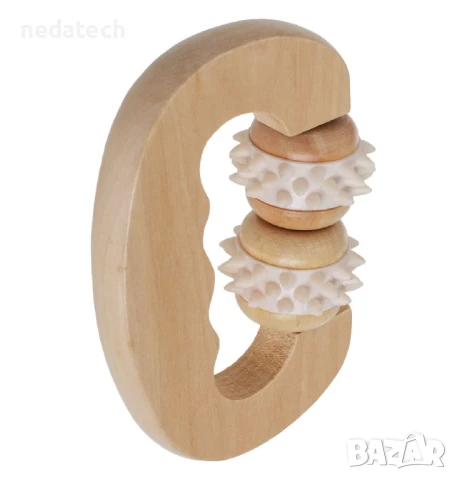 Масажиращ валяк за тяло и лице с дървена дръжка, 11x8 см., снимка 3 - Други стоки за дома - 51179591