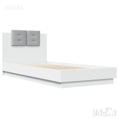 vidaXL Рамка за легло с табла и LED осветление, бяла, 90x200 см, снимка 3 - Спални и легла - 56146763