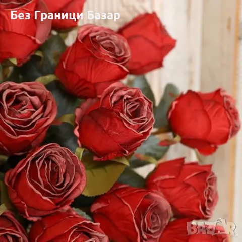 Нови Червени копринени рози 20 броя реалистични цветя 52см за украса, снимка 6 - Други - 48781779