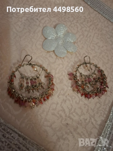 Висящи розови Обеци с камъни, снимка 4 - Обеци - 51447939