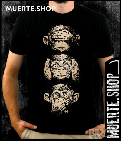 Черна тениска с щампа 3 WISE MONKEYS