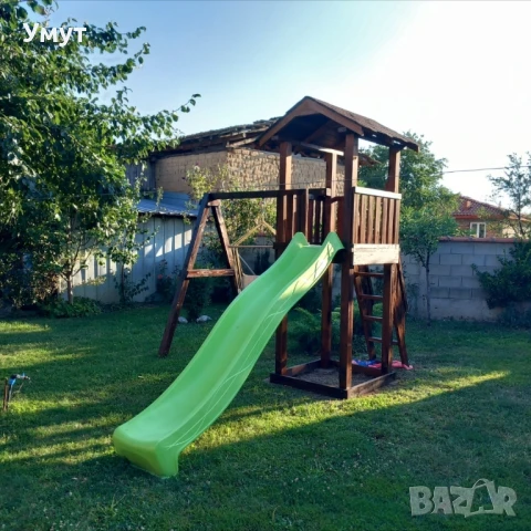 Детска къщичка с пързалка и люлка 