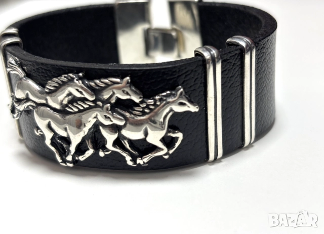 НОВА! Мъжка Гривна-сребро(проба 925) и Естествена кожа, снимка 7 - Гривни - 52319553