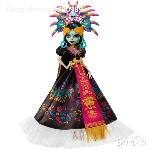 Колекционерска кукла Monster High Skelita Calaveras Día de Muertos 2025 - с Ацтекска роба, снимка 4 - Кукли - 53410844