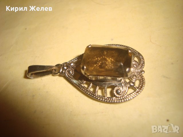 ПОСРЕБРЕН АРТ ДЕКО МЕДАЛЬОН с ГОЛЯМ ФАСЕТИРАН ЦИТРИН 21843, снимка 7 - Колиета, медальони, синджири - 33792358