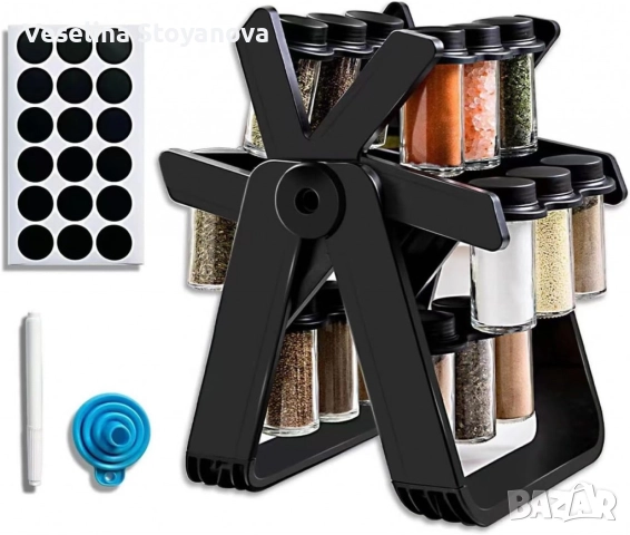 Стилен въртящ се органайзер за подправки, стъклени бурканчета, 18 части, снимка 5 - Други - 52623303