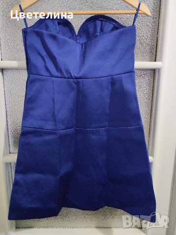 Елегантна синя сатенена рокля размер S/36 цена 84 лв., снимка 5 - Рокли - 42621899