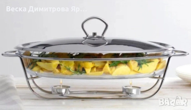 Съд за затопляне Bohmann, 3л. правоъгълен, 2свещи, Стоманен капак, Стъкло, Инокс, снимка 2 - Други - 52587353