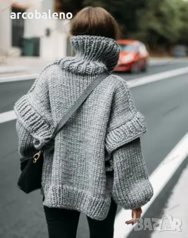 Нов дамски пухкав пуловер с висока яка и дълъг ръкав, 3цвята , снимка 11 - Блузи с дълъг ръкав и пуловери - 47469616