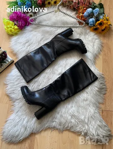 Кожени ботуши с дебел ток, снимка 1