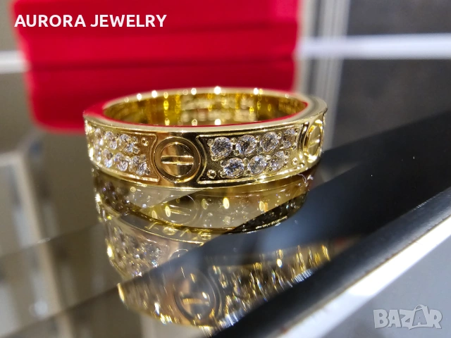 CARTIER Love Band Gold Paved Diamonds Пръстен, снимка 4 - Пръстени - 53054233