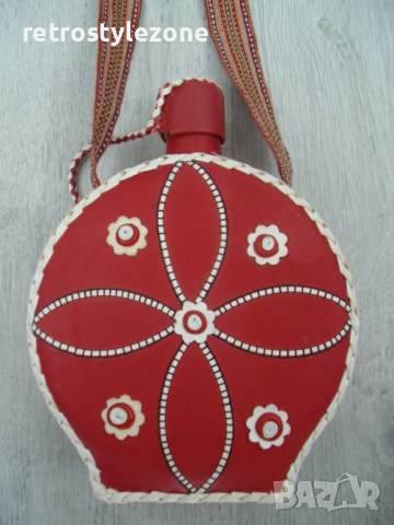 № 7422 стара стъклена бъклица   - с кожено покритие / изк.кожа /  , снимка 5 - Други ценни предмети - 44534424