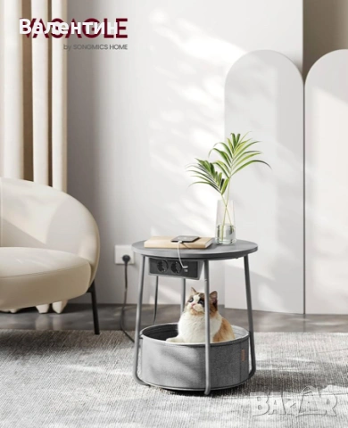 Модерна кръгла маса с контакти и място за съхранение, снимка 2 - Маси - 53112235