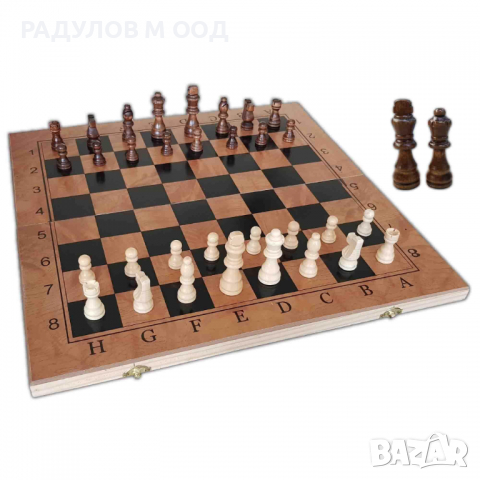 Шах и табла дървен 48 см, шахмат, табла, дървен шах