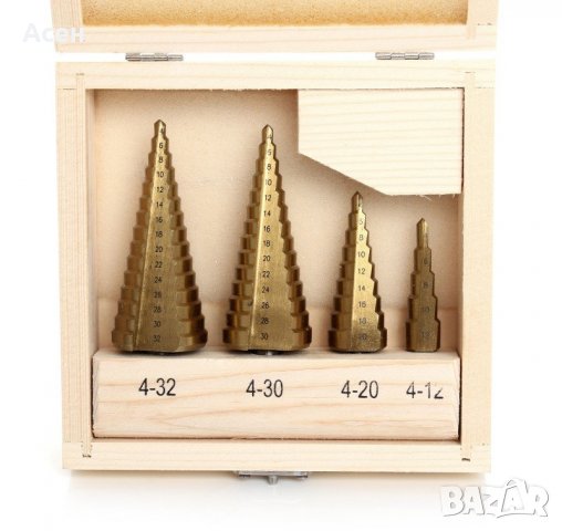 ПРОМОЦИЯ 30 ЛВ. Комплект свредла със стъпков конус 4 бр в кутия 4-32 мм, снимка 2 - Други инструменти - 40039144