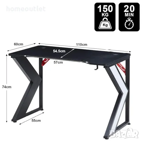 ПОМОЦИЯ Компютърно / геймърско бюро с LED осветление CLIPOP BZOD-CD-D0216BL, снимка 4 - Бюра - 49794209