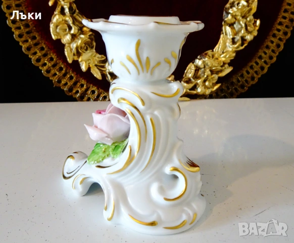 Порцеланов свещник Kaiser,злато,роза,барок. , снимка 4 - Антикварни и старинни предмети - 53404919