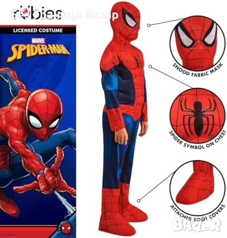 Нов Спайдърмен детски костюм – с подплатени мускули и маска деца 7/8 години