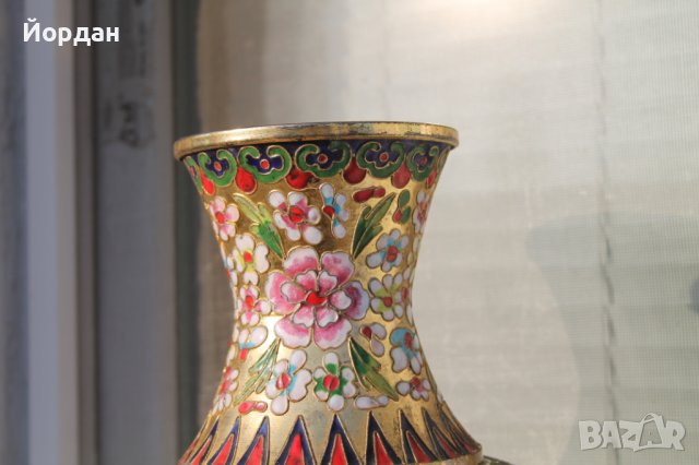Китайска ваза месинг с емайл , снимка 9 - Колекции - 39699486