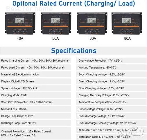 Moniss 80A PWM соларен контролер за зареждане-модул, снимка 3 - Друга електроника - 49672093