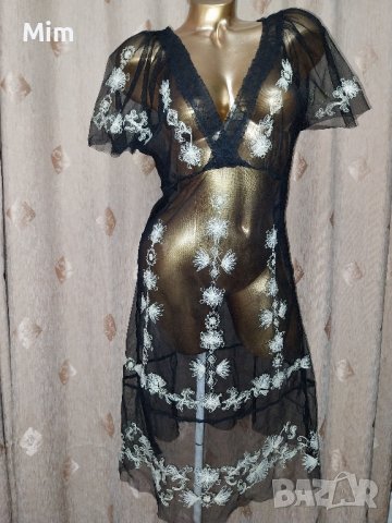 WATCHER L Черна  рокля мрежа с флорална бродерия , снимка 3 - Рокли - 42308116