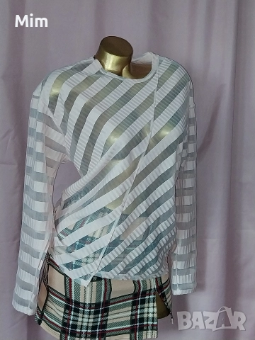 ZARA M Розова прозрачна блуза и пола каре, снимка 6 - Блузи с дълъг ръкав и пуловери - 52820839