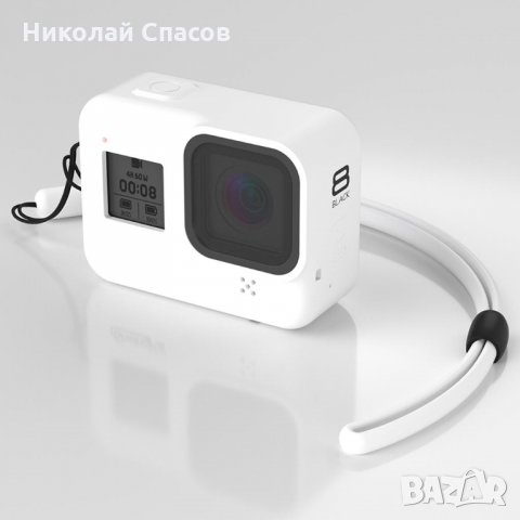 Бял силиконов калъф за GoPro Hero 8 Black + обезопасителна лента, снимка 1 - Чанти, стативи, аксесоари - 34791672