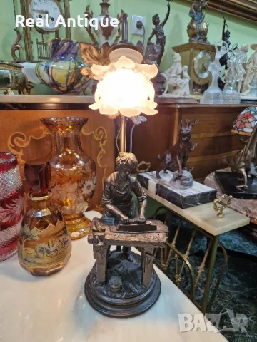 Прекрасна антикварна настолна фигурална лампа , снимка 9 - Настолни лампи - 49103689