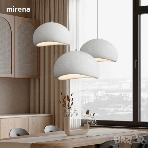 Бял модерен полилей висяща облак 3 каменен скандинавски Wabi-sabi, снимка 4 - Лампи за таван - 51556224