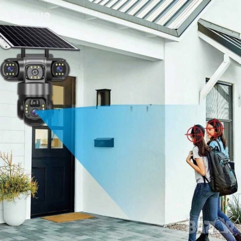 Соларна камера Lylu 4G със SIM и 4 лещи – автономно наблюдение без ток и Wi‑Fi, снимка 2 - Друга електроника - 53424535