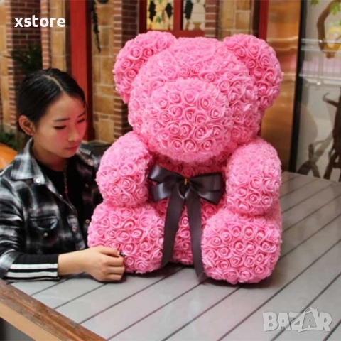 Мече изработено от рози с панделка, 38см, снимка 10 - Подаръци за жени - 52793369