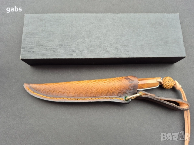 Компактен ловен нож,фултанг дамаска стомана с кожена кания, LN426, снимка 14 - Ножове - 52327576