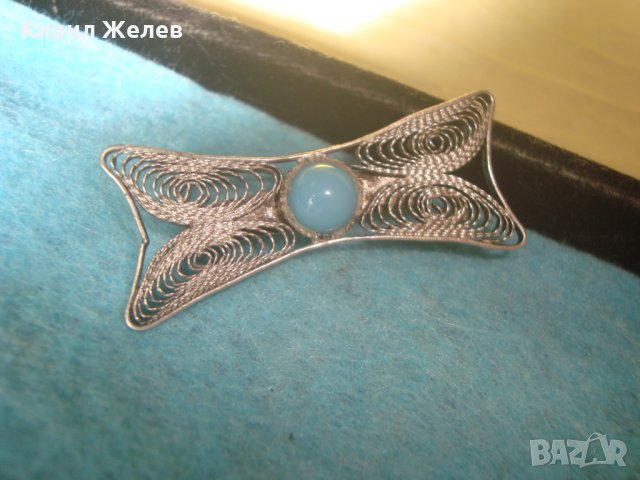 Стара тюркоазена филигранна СКЪПОЦЕННА АРТ БРОШКА СРЕБРО и НАТУРАЛЕН ТЮРКОАЗ МАЙСТОРСКО БИЖУ 25746, снимка 12 - Антикварни и старинни предмети - 35745665