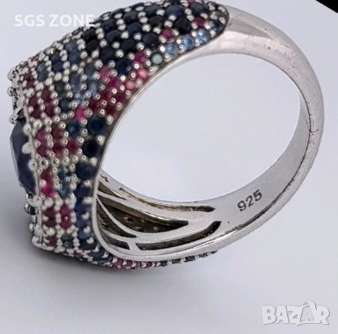 МНОГО СТИЛЕН СРЕБЪРЕН ПРЪСТЕН С ЕСТЕСТВЕНИ СКЪПОЦЕННИ КАМЪНИ, снимка 9 - Пръстени - 52410915