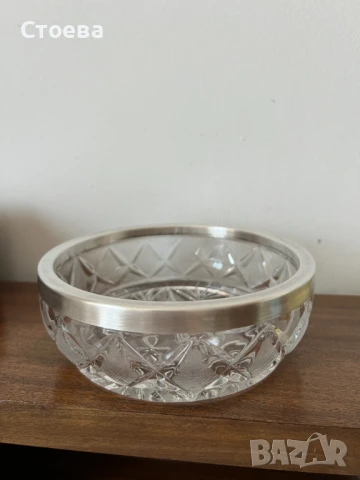ретро кристален съд със сребърен обков, снимка 3 - Антикварни и старинни предмети - 51343092