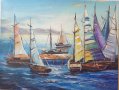 Морска Регата - масло върху платно с подпис, снимка 2