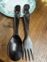 Комплект  ръчно резбовани дървени прибори за сервиране на салата, състоящи се от голяма лъжица и вил, снимка 9