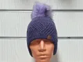 Нова детска зимна шапка тип ушанка с помпон в лилав цвят, снимка 6