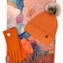 Дамски комплект шапка шал и ръкавици в оранжево-Подарък за жена , снимка 1