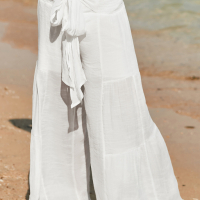 Дамски панталон в бяло, с висока талия и широки крачоли, снимка 4 - Панталони - 44597583