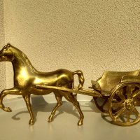 Масивна бронзова статуетка, кон с файтон. , снимка 2 - Статуетки - 41856507