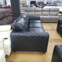 Черен кожен диван голяма тройка, снимка 4 - Дивани и мека мебел - 41534246