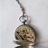 Стар сребърен джобен часовник с ключ, снимка 10 - Антикварни и старинни предмети - 44369462