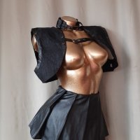 2XL/4XL К-т Черна кожена къса пола на плисета и елек за едра дама , снимка 8 - Поли - 40136893