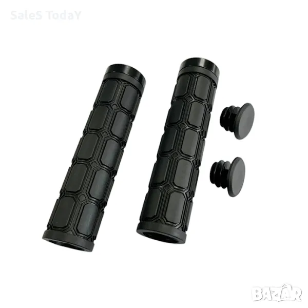 Ръкохватки за колело с тапи, дръжки за кормило, 2бр., 13,2см., черен, снимка 1