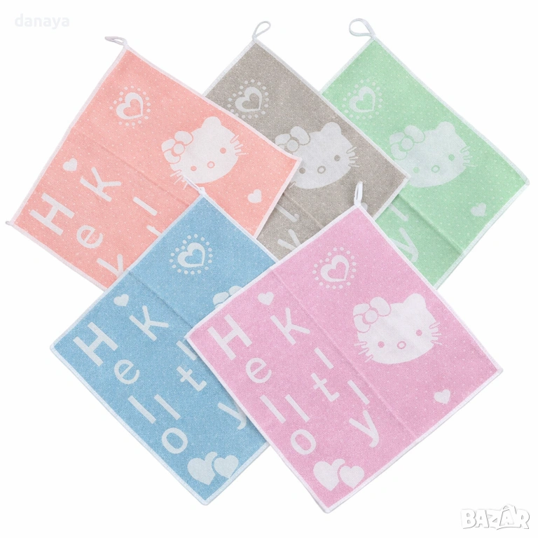 6341 Комплект детски кърпи Hello Kitty, 30×30 см, 5 броя, снимка 1