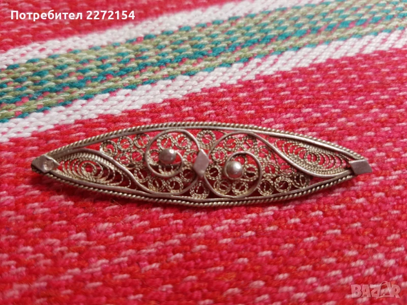 Сребърна брошка филигран , снимка 1