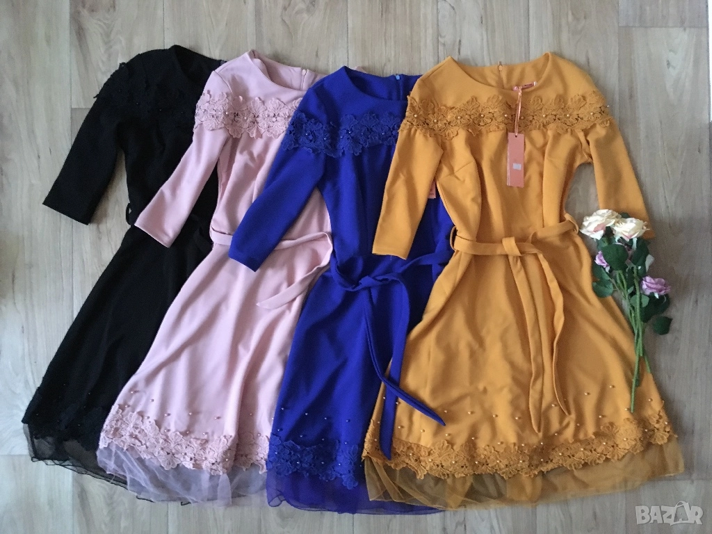 Разпродажба спешно! Нова рокля черна розова синя до коляното разкроена , снимка 1